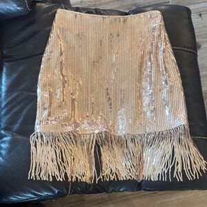 Main Strip Shimmering Sequin Fringe Mini Skirt - Rose Gold